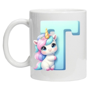 Cana personalizata cu imprimeu "litera T", Alb, CRD PRINT - Img 2