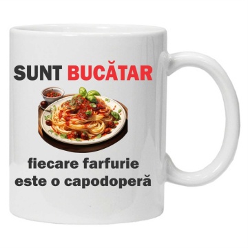 Cana personalizata cu imprimeu "sunt bucatar fiecare farfurie", Alb, CRD PRINT - Img 1