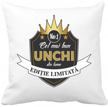 Perna 40 x 40 cm personalizata cu imprimeu "Cel mai bun unchi " , poliester, alba,, CRD PRINT