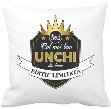 Perna 40 x 40 cm personalizata cu imprimeu "Cel mai bun unchi " , poliester, alba,, CRD PRINT