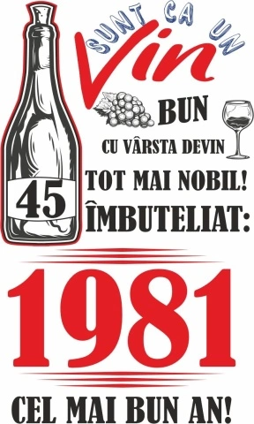 Tablou canvas 14 x 23 cm personalizat cu mesaj "Sunt ca un vin bun... ", 45 ani,CRD PRINT