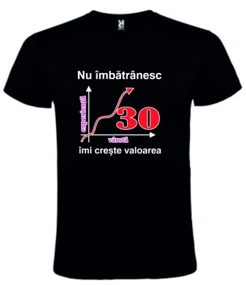 Tricou negru unisex personalizat , "nu imbatranesc imi creste valoarea - 30 DE ANI",CRD PRINT