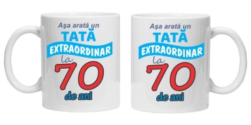 Cana personalizata cu imprimeu "Asa arata un tata extraordinar - 70 ani", Alb, CRD PRINT - Img 3