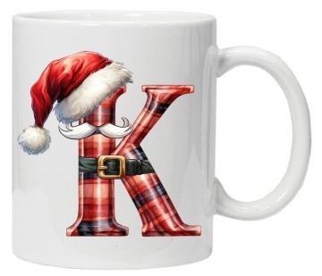 Cana personalizata cu imprimeu de iarna 2 "litera K", Alb, CRD PRINT