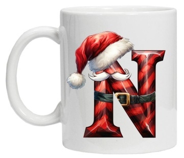 Cana personalizata cu imprimeu de iarna 2 "litera N", Alb, CRD PRINT - Img 5