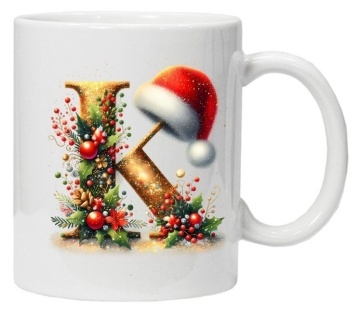 Cana personalizata cu imprimeu de iarna 3 "litera K", Alb, CRD PRINT - Img 4