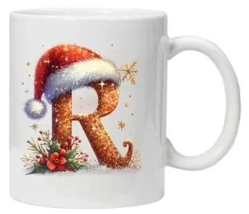 Cana personalizata cu imprimeu de iarna 3 "litera R", Alb, CRD PRINT