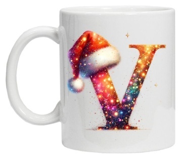 Cana personalizata cu imprimeu de iarna 3 "litera V", Alb, CRD PRINT - Img 4