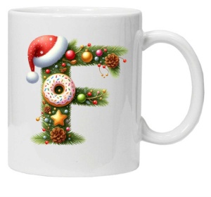 Cana personalizata cu imprimeu de iarna "litera F", Alb, CRD PRINT - Img 1