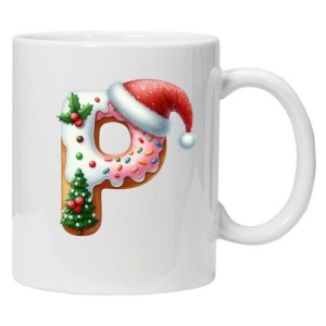 Cana personalizata cu imprimeu de iarna "litera P", Alb, CRD PRINT - Img 1