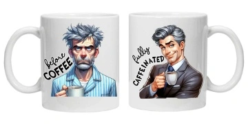 Cana personalizata cu imprimeu "inainte si dupa cafea - model 2", CRD PRINT