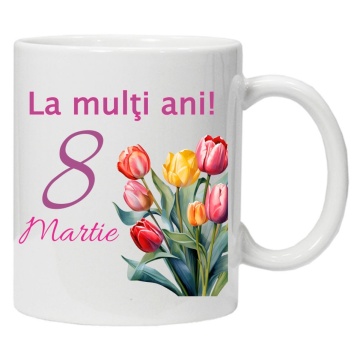 Cana personalizata cu imprimeu "La multi ani!-8 martie 1", Alb, CRD PRINT - Img 5