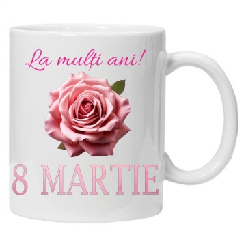 Cana personalizata cu imprimeu "La multi ani!-8 martie 3", Alb, CRD PRINT - Img 3