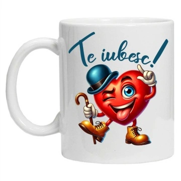 Cana personalizata cu mesajul "Te iubesc model 2", Alb, CRD PRINT