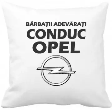 Perna 40 x 40 cm personalizata cu imprimeu "Barbatii adevarati conduc OPEL " , poliester, alba,, CRD PRINT