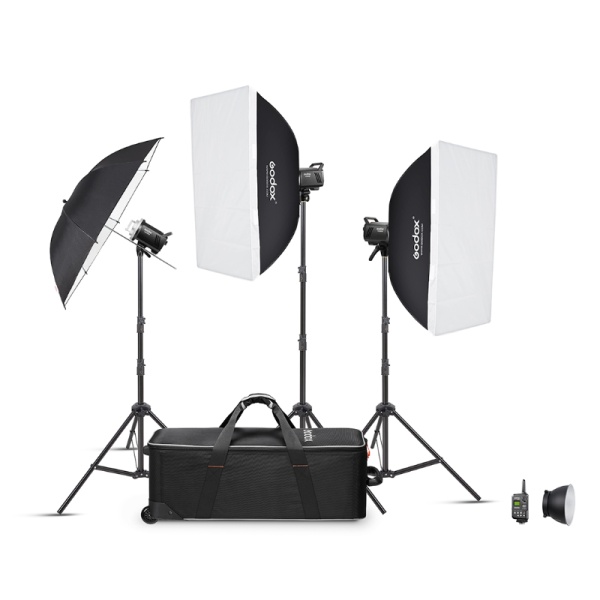 Godox MS200V-D, Kit 3 Blituri MS200-V cu stative, softbox-uri si umbrela