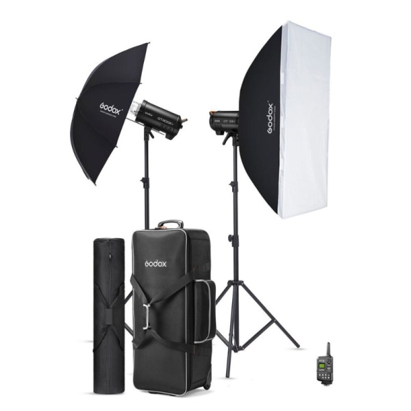 Godox QT400IIIM-C, Kit 2 Blituri QT400IIIM cu stative, softbox si umbrela