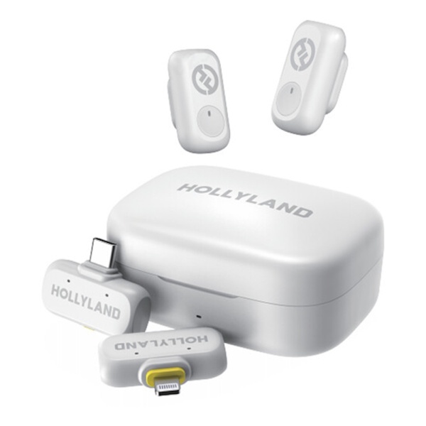 Hollyland Lark A1 Combo, Sistem microfon wireless, 2 persoane, 2.4 GHz, culoare IVORY WHITE