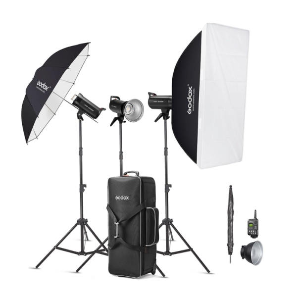 Godox SK300IIV-D, Kit 3 Blituri SK300II-V cu stative, softbox si umbrele