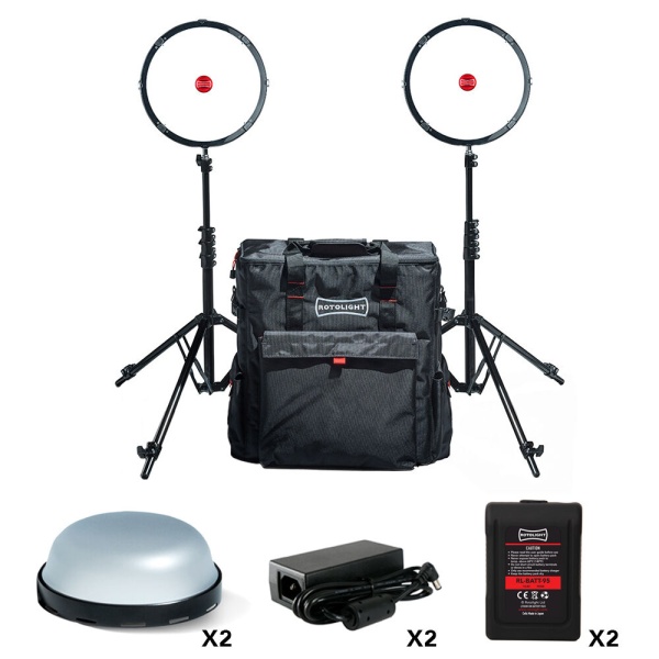 Rotolight AEOS 2 Ultimate, Kit 2 Lampi LED RGB cu acumulatori, stative si geanta de transport