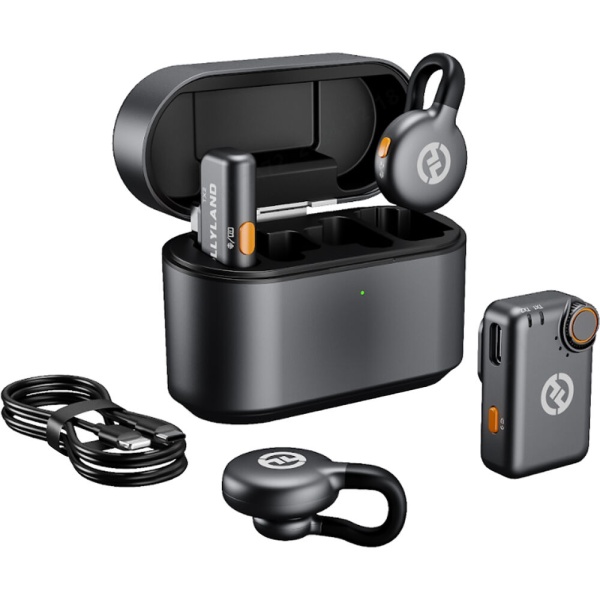 Hollyland Lark M2S Combo, Sistem microfon wireless, 2 persoane, 2.4 GHz, culoare Space Gray