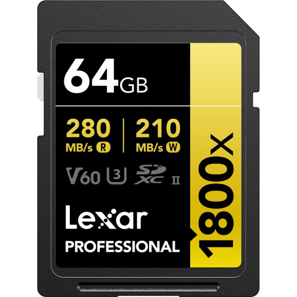 Lexar SDXC Pro Gold 1800x, Card de memorie SD 64GB, UHS-II, U3, R280/W210, V60