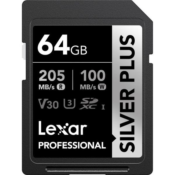 Lexar SDXC Pro Silver PLUS, Card de memorie SD 64GB, UHS-I, U3, R205/W100, V30