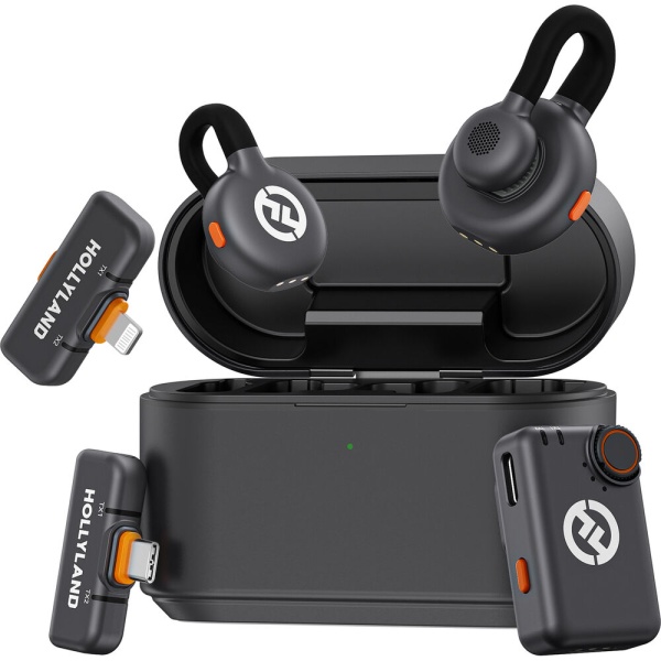 Hollyland Lark M2S Ultimate Combo, Sistem microfon wireless, 2 persoane, 2.4 GHz, culoare Space Gray