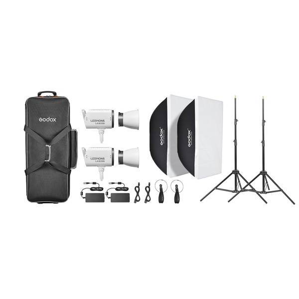 Godox Litemons LA300Bi K2, Kit 2 Lampi LED Bi-Color, cu softbox-uri si stative