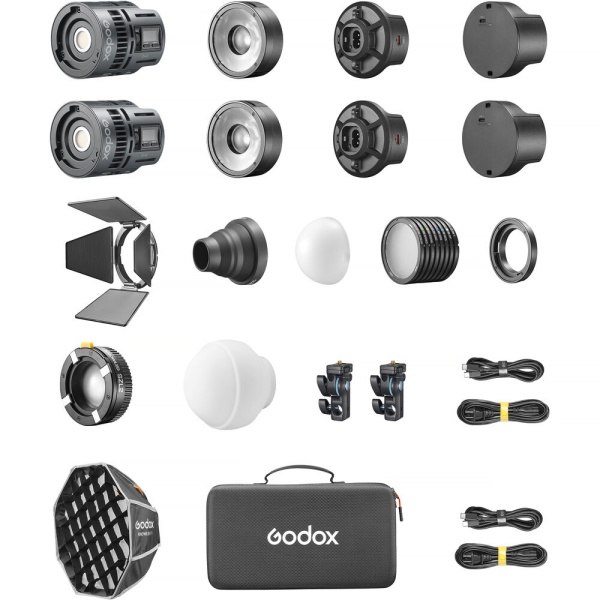 Godox RS60R 2K, Kit 2 lampi LED RGB cu accesorii, 60W, 1800-10000K