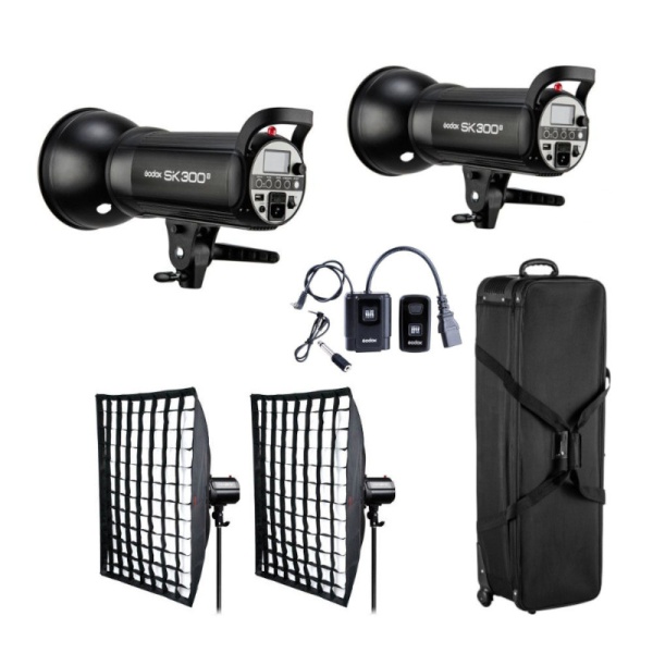 Godox SK300II Travel kit, Kit 2 Blituri cu stative si softbox-uri