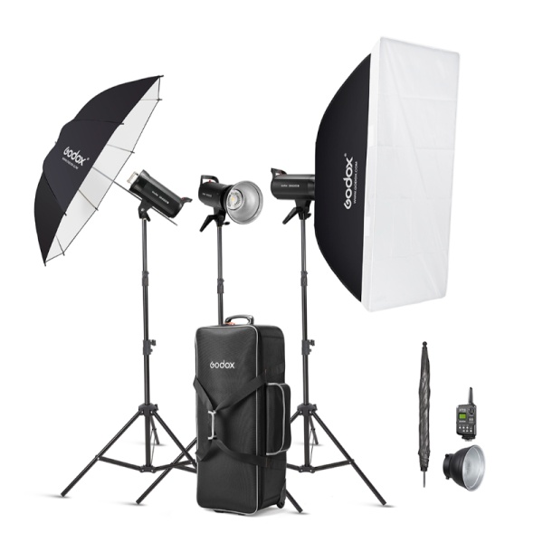 Godox SK400IIV-D, Kit 3 Blituri SK400II-V cu stative, softbox si umbrele