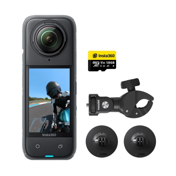 Insta360 X4 360° 8K Motorcycle Kit, Camera de actiune cu accesorii pentru motocicleta si card de memorie 128GB