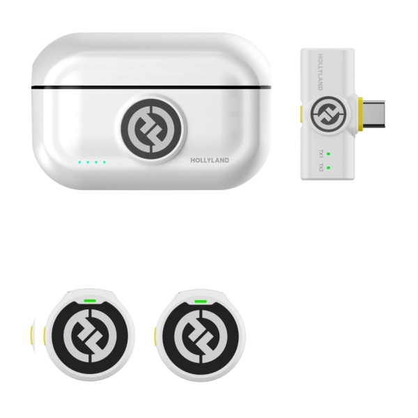 Microfon lavaliera wireless Hollyland Lark M2 Duo, versiune USB-C, 48KHz 24Bit, 300m raza actiune, Culoare Ivory White