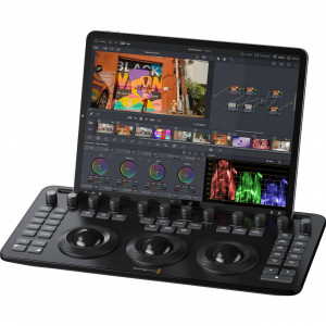 Panou portabil de colorizare Blackmagic Design DaVinci Resolve Micro Color Panel cu trei trackball-uri si slot pentru iPad