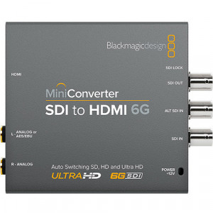 Convertor profesional Blackmagic Design Mini Converter SDI to HDMI 6G cu conexiuni video BNC si iesiri audio analogice