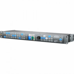Procesor video profesional Blackmagic Design Teranex AV cu panou frontal iluminat, ecran LCD color si conexiuni spate 12G-SDI si HDMI