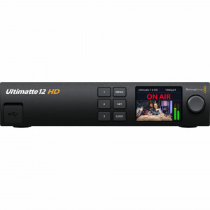 Procesor de compositing in timp real Blackmagic Design Ultimatte 12 HD cu panou frontal dotat cu ecran LCD de 2.2 inch si conexiuni 3G-SDI pe panoul din spate
