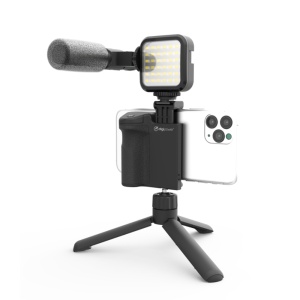 Digipower Follow Me, Kit Vlogging cu Microfon (Jack 3,5mm), Lampa LED, Grip Telefon, Telecomanda Wireless, Trepied