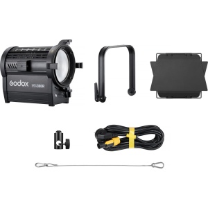 Godox F7-300R Full Color LED Fresnel Light vizual frontal cu barndoor montat