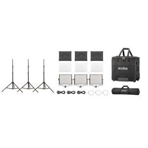 Godox P120BI K2 Kit 3 Lămpi LED Bi-Color, cu stative și geantă, 3200-5600K