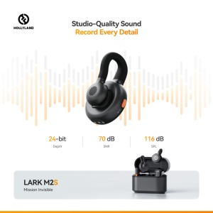 Hollyland Lark M2S Combo, Sistem microfon wireless, 2 persoane, 2.4 GHz, culoare Space Gray