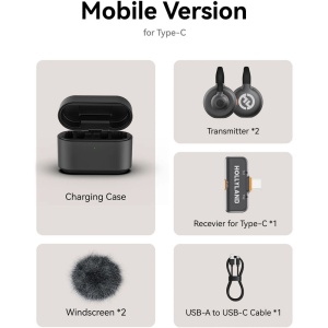 Hollyland Lark M2S DUO, Sistem microfon lavalier wireless, 2 persoane, USB-C