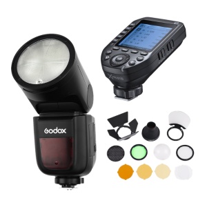 Kit blit Godox Speedlite V1 pentru Nikon, cu accesorii AK-R1 si transmitator X Pro II