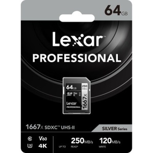 Lexar SDXC Pro , Card de memorie SD 64GB, 1667x, UHS-II, U3, R250/W120, V60