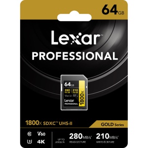 Lexar SDXC Professional 1800x, Card de memorie SD 64GB, UHS-II, U3, R280W210, V60