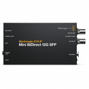 Convertor broadcast Blackmagic Design 2110 IP Mini BiDirect 12G SFP cu indicatori LED si conexiuni SDI si XLR