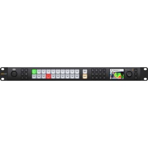 Mixer video live production profesional Blackmagic Design ATEM 2 M/E Constellation 4K vizualizare panou frontal si panou conectori spate cu 20 intrari 12G-SDI