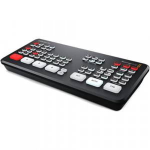 Mixer video de productie live Blackmagic Design ATEM Mini Pro ISO cu panou de control butoane iluminate si conexiuni spate