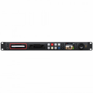 Recorder broadcast profesional Blackmagic Design HyperDeck Studio HD Pro panou frontal cu search dial metalic si ecran LCD color